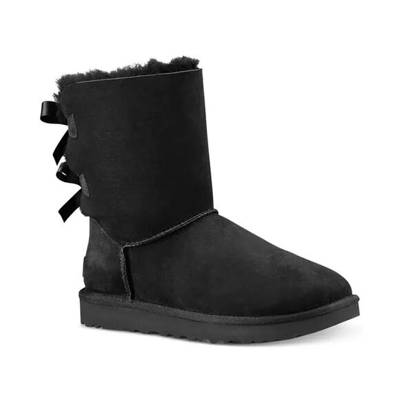 UGG Girls Solid Black Bailey Bow II Fuzzy Boots 3 - Picture 1 of 10